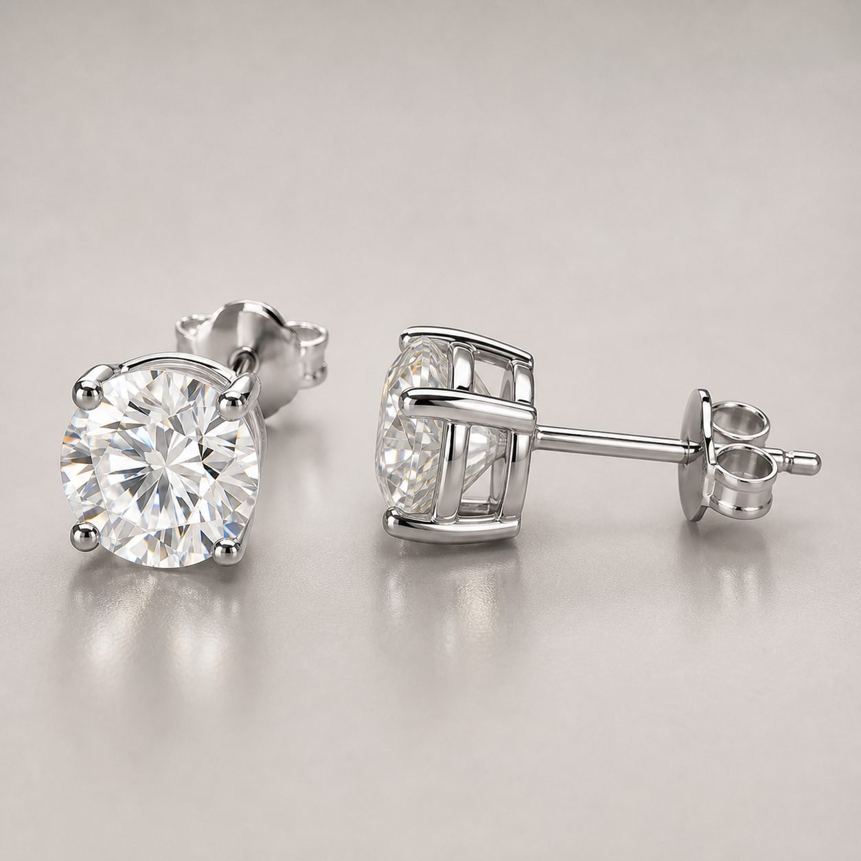 Wholesale Round Cut Four Prong Moissanite Stud Earrings 925 Sterling Silver Classic Women Jewelry view 4