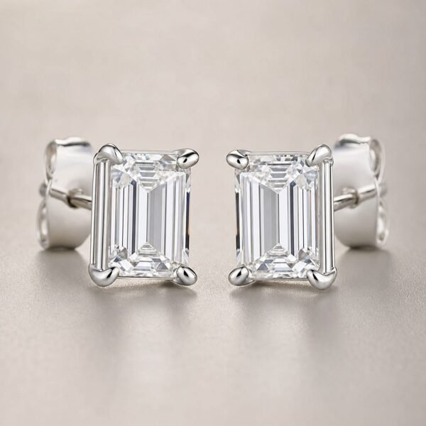 Wholesale Emerald Cut Moissanite Stud Earrings 925 Sterling Silver Four Prong Fine Jewelry - P042 product image 1