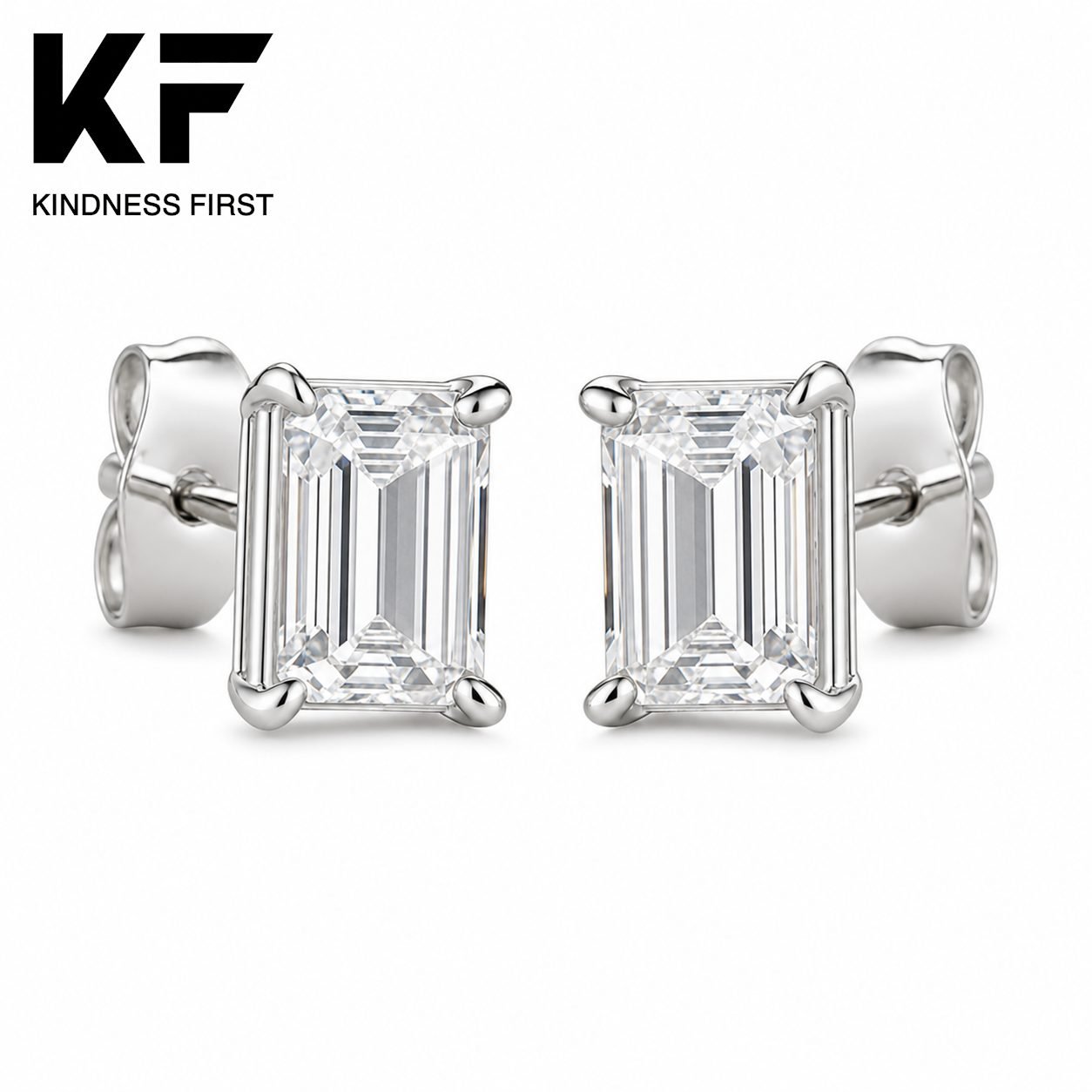 Wholesale Emerald Cut Moissanite Stud Earrings 925 Sterling Silver Four Prong Fine Jewelry view 3