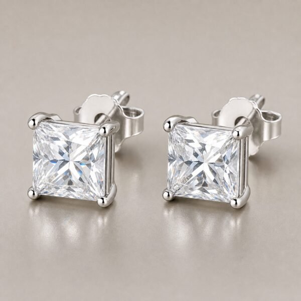 Wholesale Princess Cut Moissanite Stud Earrings 925 Sterling Silver Square Stone Fine Jewelry - P043 product image 1