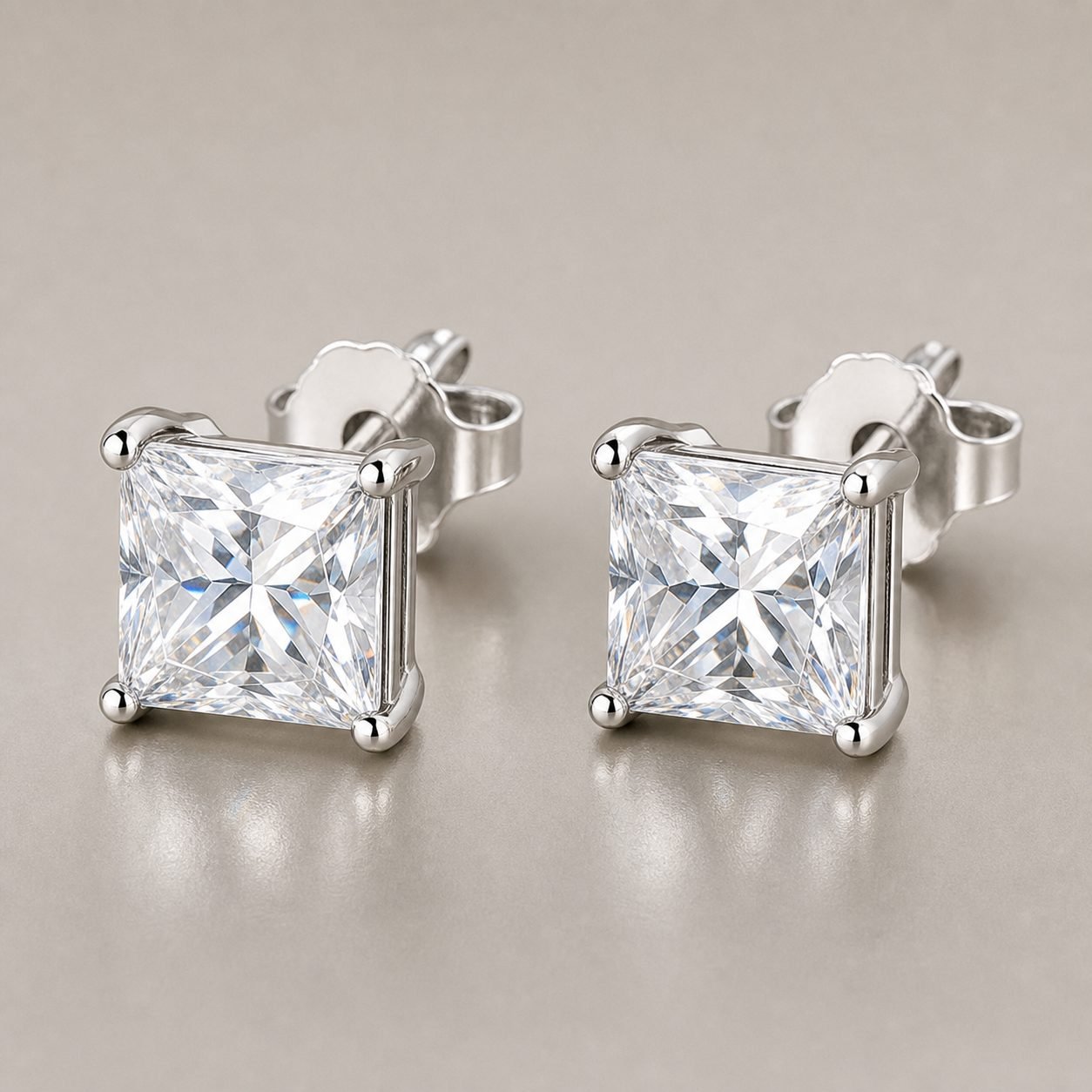Wholesale Princess Cut Moissanite Stud Earrings 925 Sterling Silver Square Stone Fine Jewelry - P043 product image 1