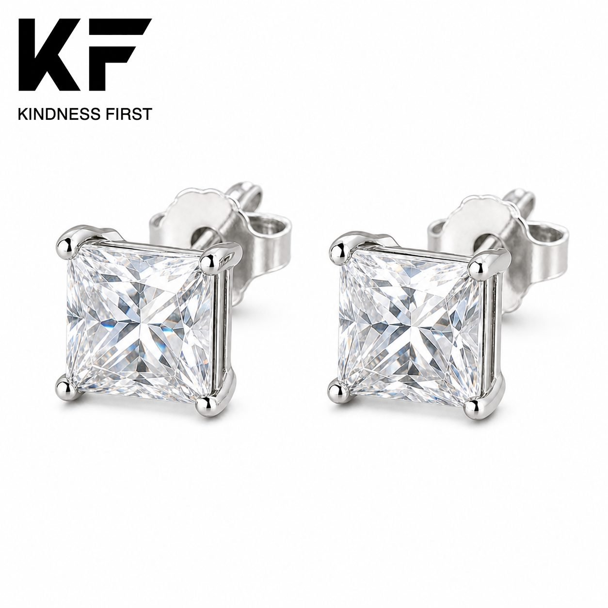 Wholesale Princess Cut Moissanite Stud Earrings 925 Sterling Silver Square Stone Fine Jewelry view 3