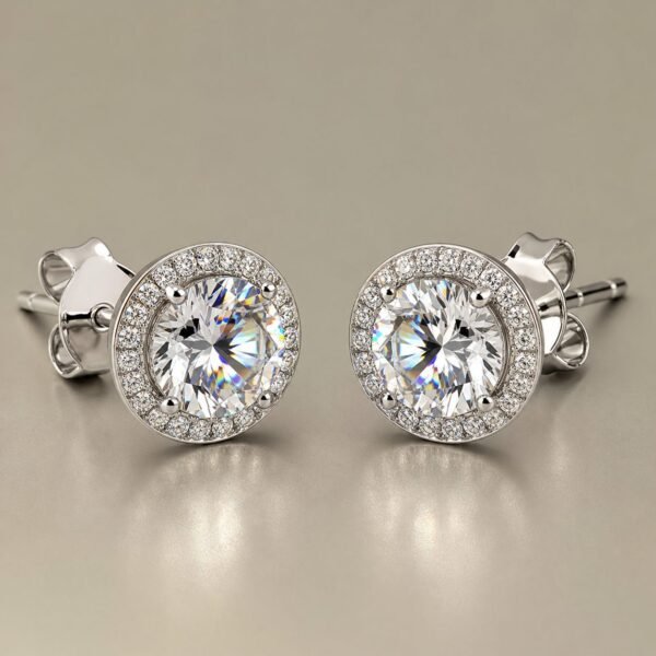 Wholesale Round Cut Halo Moissanite Stud Earrings 925 Sterling Silver Bridal Fine Jewelry - P045 product image 1