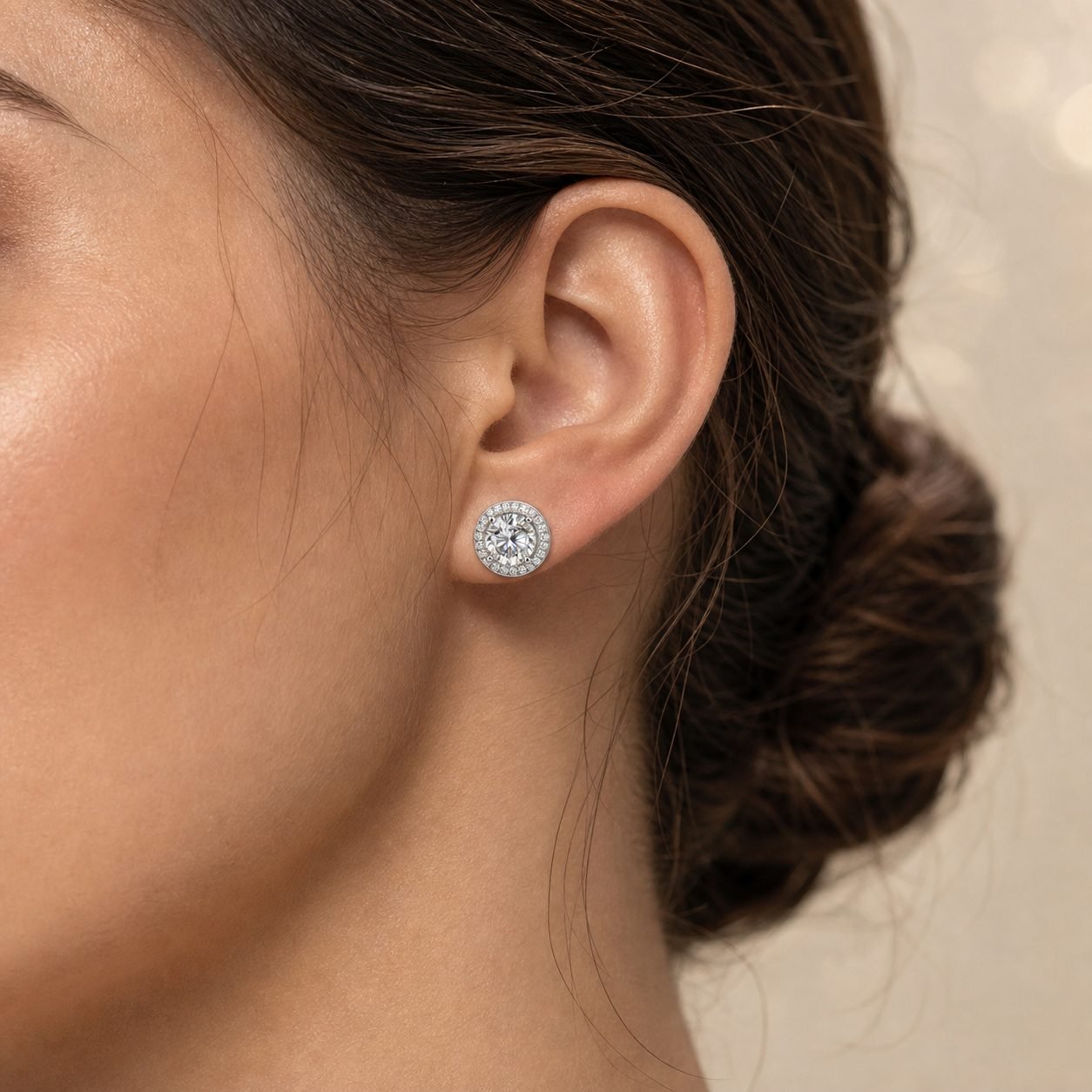 Wholesale Round Cut Halo Moissanite Stud Earrings 925 Sterling Silver Bridal Fine Jewelry view 2