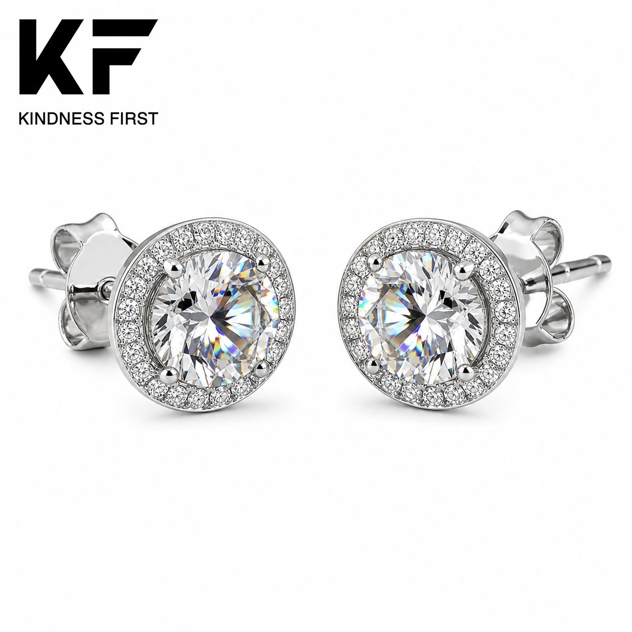 Wholesale Round Cut Halo Moissanite Stud Earrings 925 Sterling Silver Bridal Fine Jewelry view 3