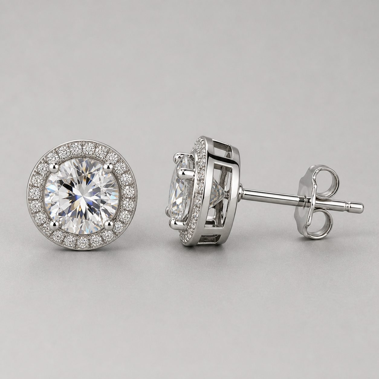 Wholesale Round Cut Halo Moissanite Stud Earrings 925 Sterling Silver Bridal Fine Jewelry view 4