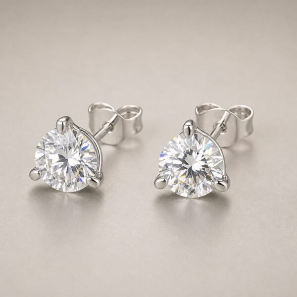 Wholesale Round Cut Martini Moissanite Stud Earrings 925 Sterling Silver Three Prong Jewelry - P046 product image 1