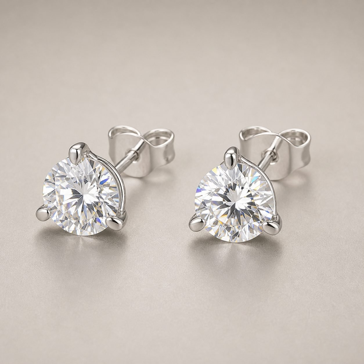Wholesale Round Cut Martini Moissanite Stud Earrings 925 Sterling Silver Three Prong Jewelry - P046 product image 1