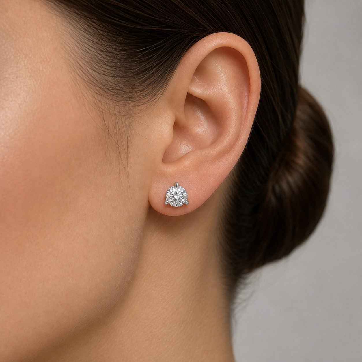 Wholesale Round Cut Martini Moissanite Stud Earrings 925 Sterling Silver Three Prong Jewelry view 2