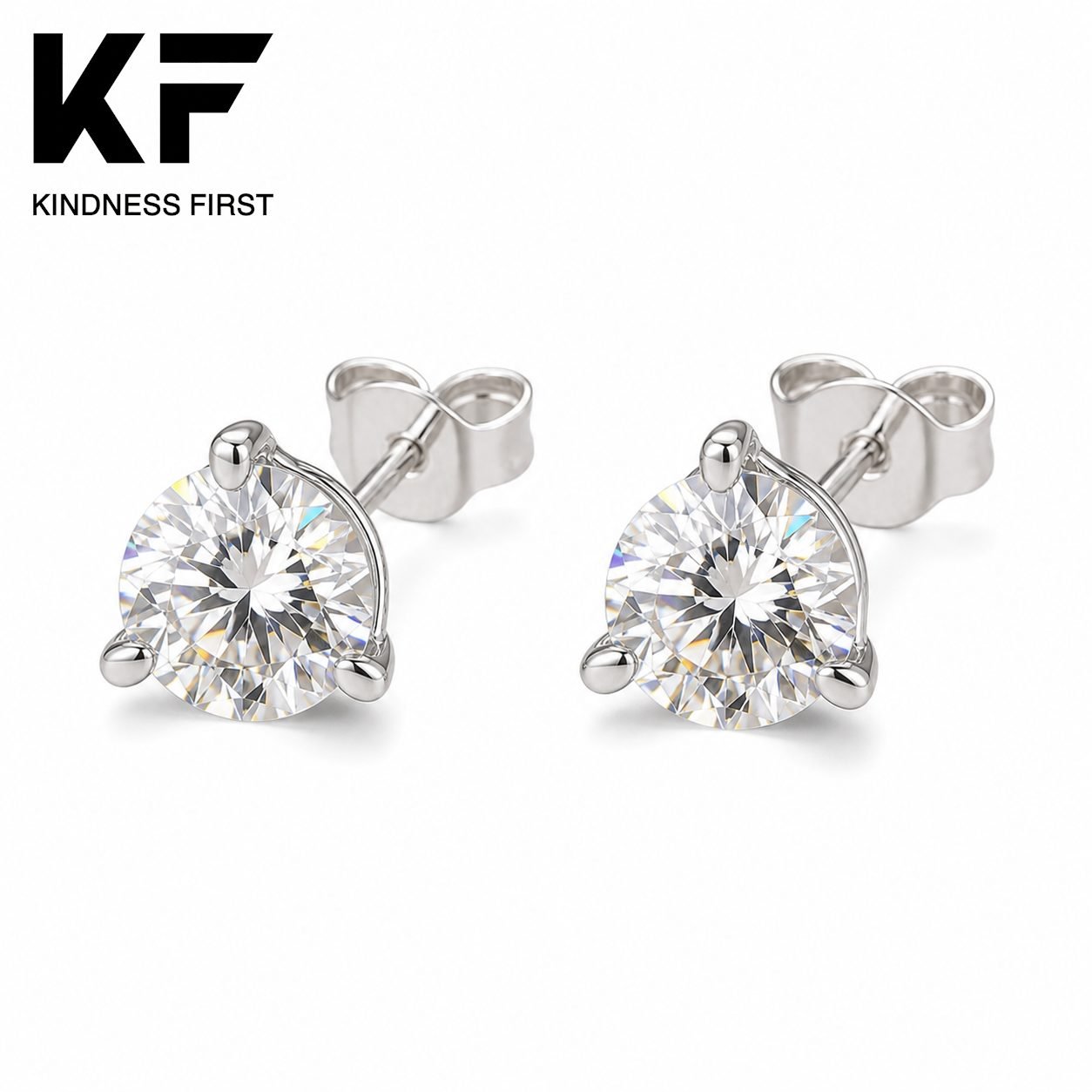 Wholesale Round Cut Martini Moissanite Stud Earrings 925 Sterling Silver Three Prong Jewelry view 3