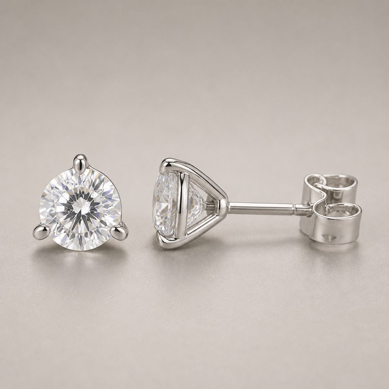 Wholesale Round Cut Martini Moissanite Stud Earrings 925 Sterling Silver Three Prong Jewelry view 4