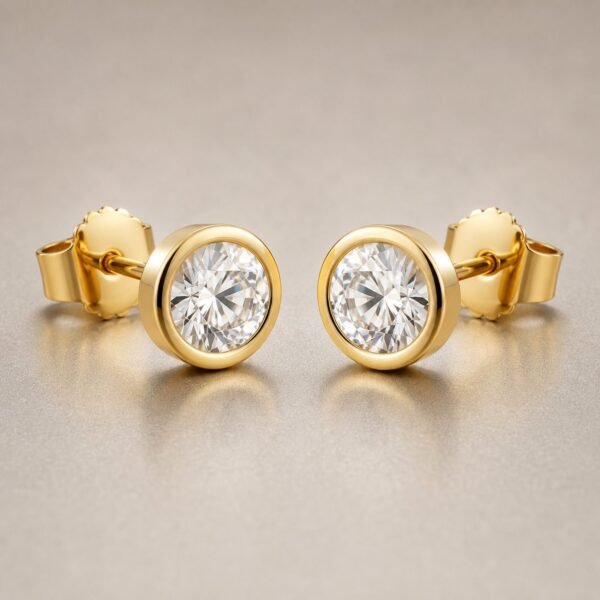 Wholesale Round Cut Bezel Moissanite Stud Earrings Gold Tone 925 Sterling Silver Everyday Jewelry - P047 product image 1