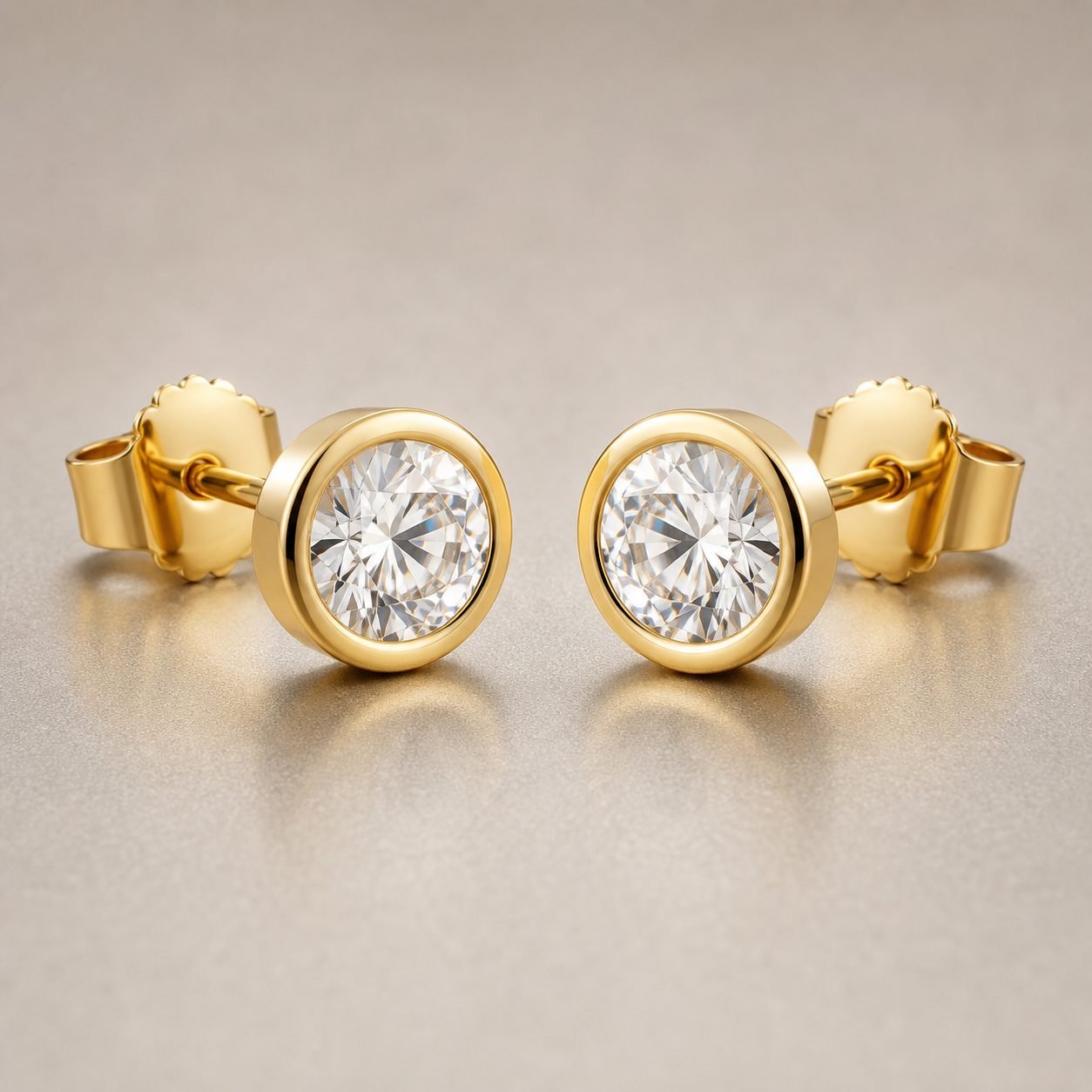 Wholesale Round Cut Bezel Moissanite Stud Earrings Gold Tone 925 Sterling Silver Everyday Jewelry - P047 product image 1
