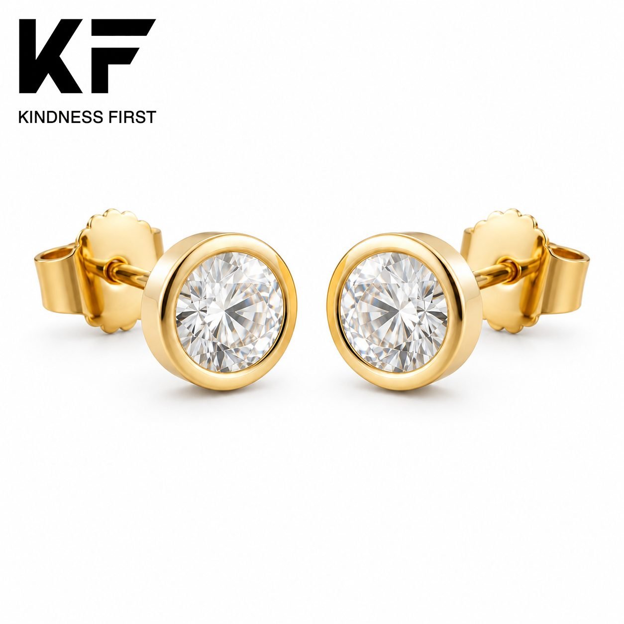 Wholesale Round Cut Bezel Moissanite Stud Earrings Gold Tone 925 Sterling Silver Everyday Jewelry view 3