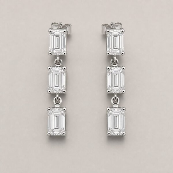 Wholesale Emerald Cut Moissanite Drop Earrings 925 Sterling Silver Three Stone Linear Dangle Jewelry - P051 product image 1