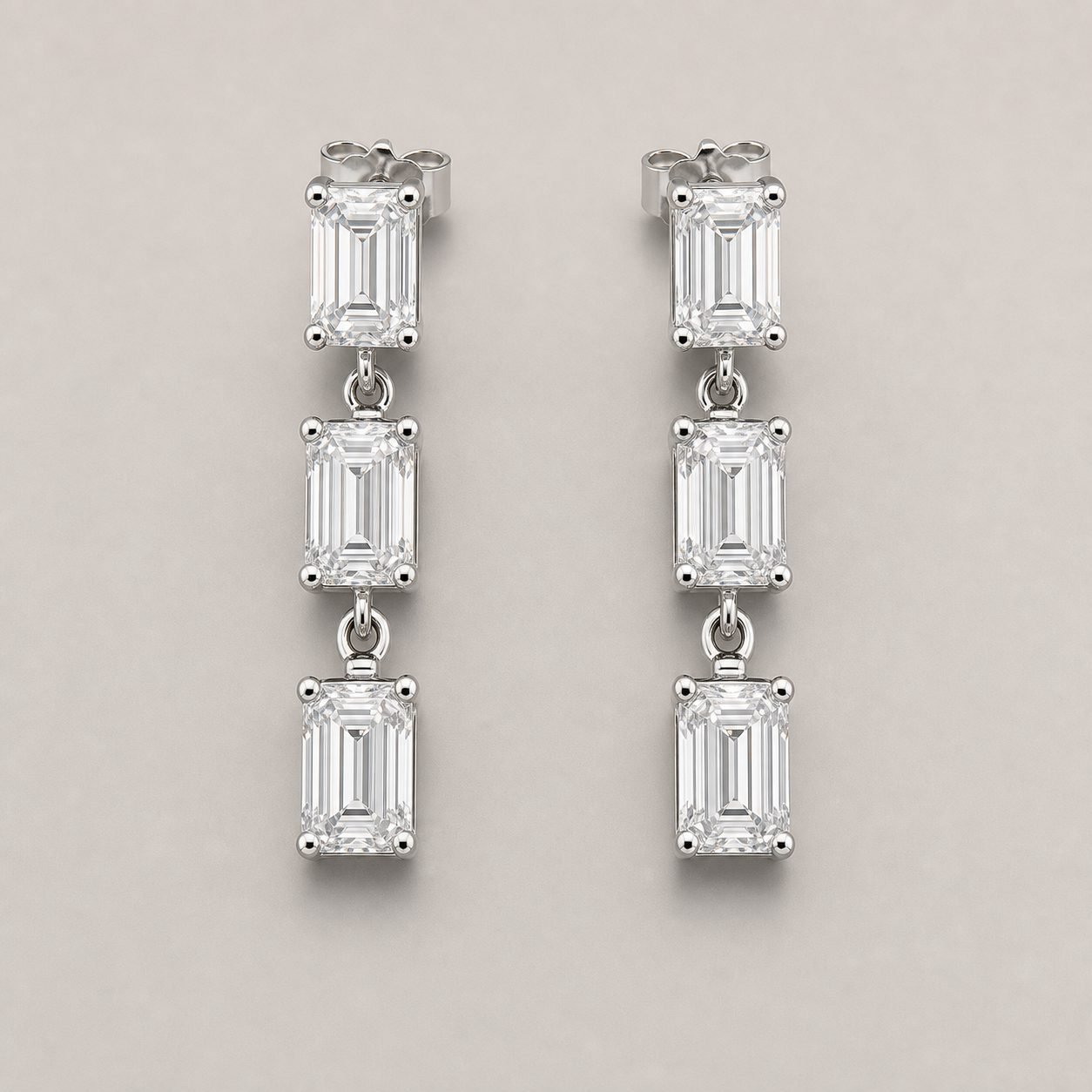 Wholesale Emerald Cut Moissanite Drop Earrings 925 Sterling Silver Three Stone Linear Dangle Jewelry - P051 product image 1