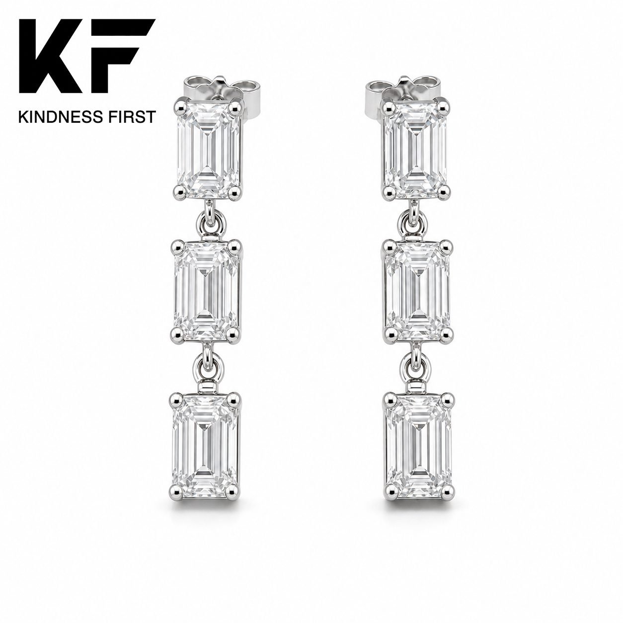 Wholesale Emerald Cut Moissanite Drop Earrings 925 Sterling Silver Three Stone Linear Dangle Jewelry view 3