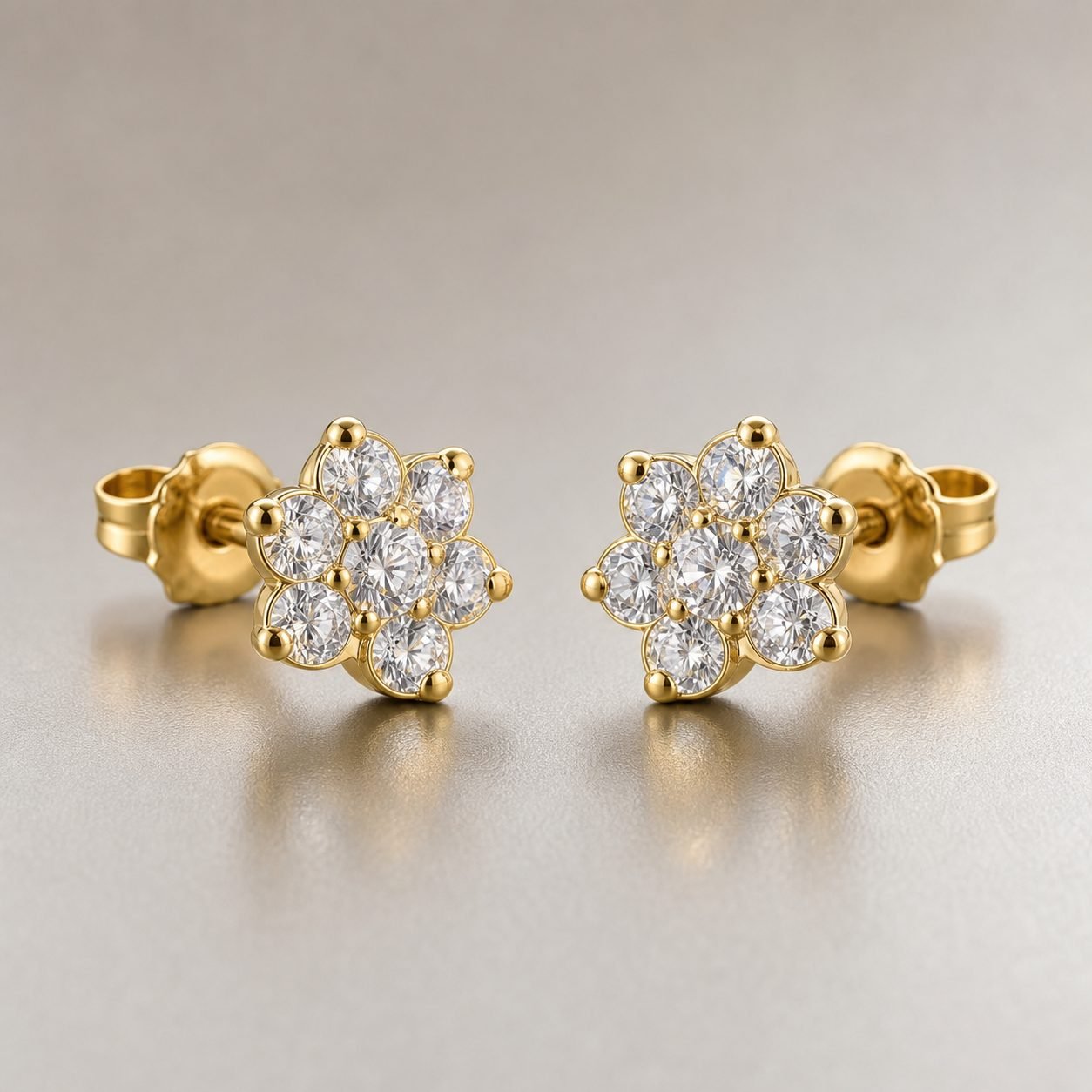 Wholesale Moissanite Flower Cluster Stud Earrings Gold Tone 925 Sterling Silver Seven Stone Jewelry - P052 product image 1