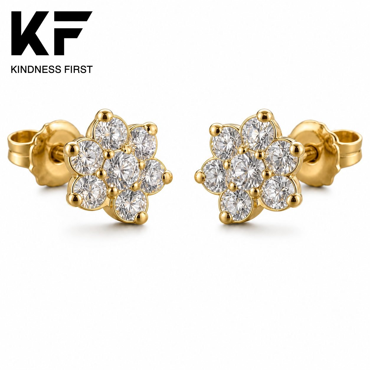 Wholesale Moissanite Flower Cluster Stud Earrings Gold Tone 925 Sterling Silver Seven Stone Jewelry view 3