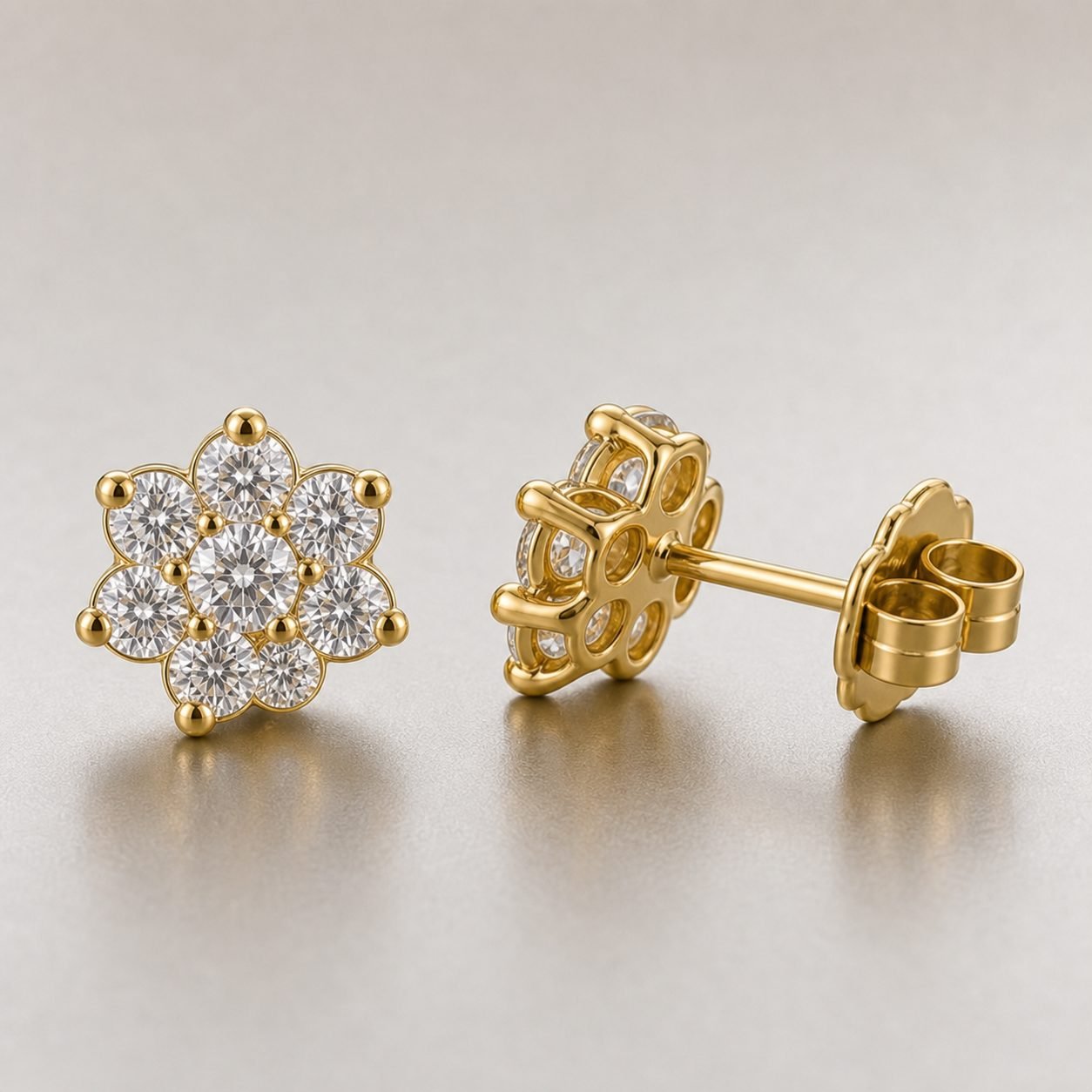 Wholesale Moissanite Flower Cluster Stud Earrings Gold Tone 925 Sterling Silver Seven Stone Jewelry view 4