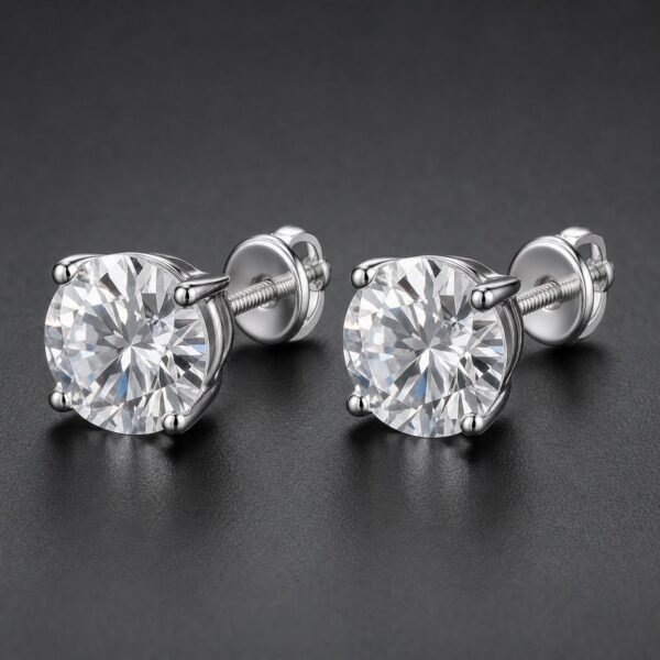 Wholesale 8mm Round Moissanite Screw Back Stud Earrings 925 Sterling Silver Mens Hip Hop Jewelry - P053 product image 1
