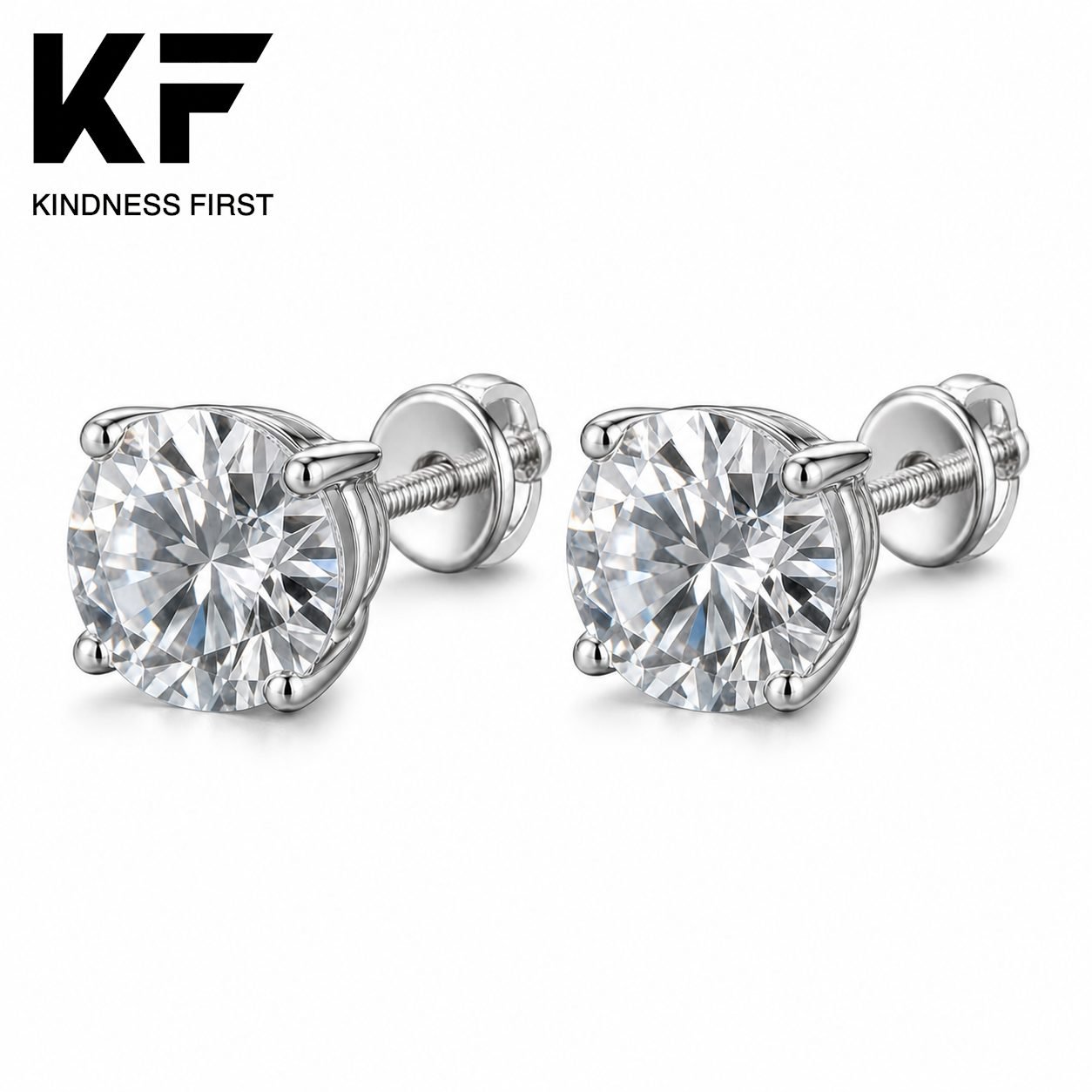 Wholesale 8mm Round Moissanite Screw Back Stud Earrings 925 Sterling Silver Mens Hip Hop Jewelry view 3