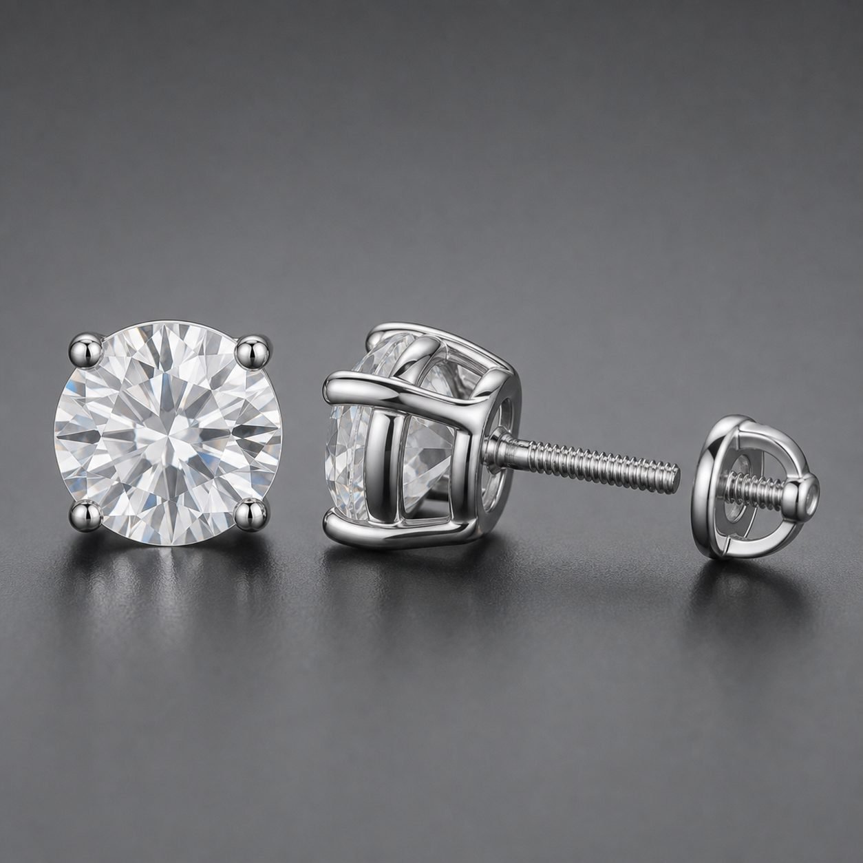 Wholesale 8mm Round Moissanite Screw Back Stud Earrings 925 Sterling Silver Mens Hip Hop Jewelry view 4