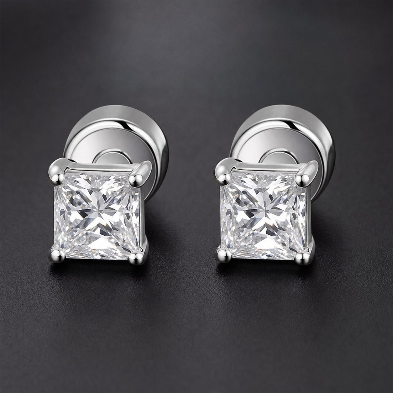 Wholesale Square Moissanite Magnetic Stud Earrings 925 Sterling Silver No Piercing Mens Jewelry - P054 product image 1