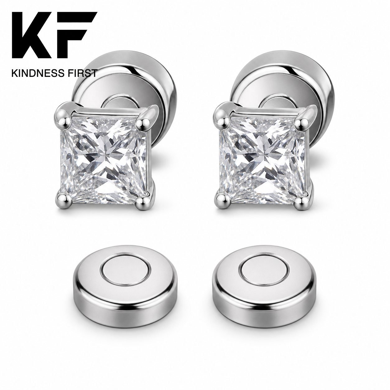 Wholesale Square Moissanite Magnetic Stud Earrings 925 Sterling Silver No Piercing Mens Jewelry view 3