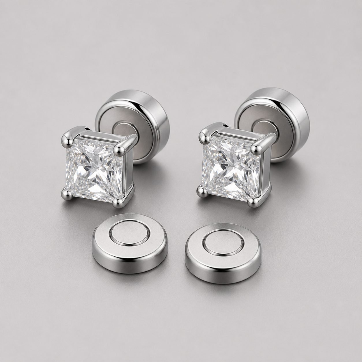 Wholesale Square Moissanite Magnetic Stud Earrings 925 Sterling Silver No Piercing Mens Jewelry view 4