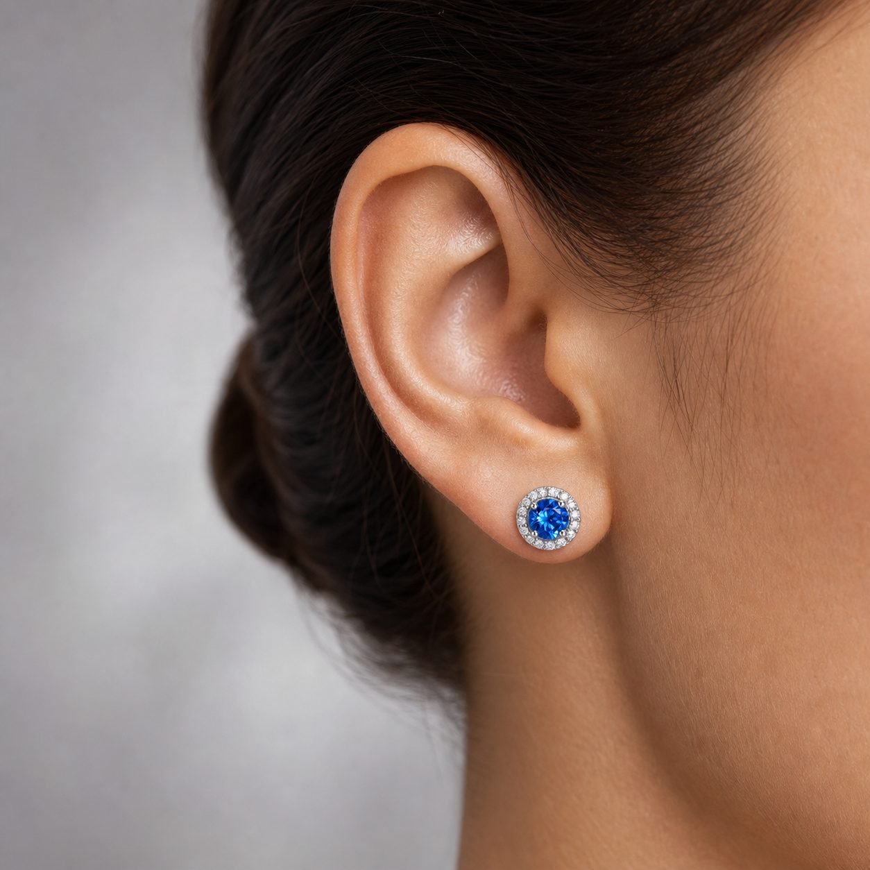 Wholesale Blue Round Moissanite Halo Stud Earrings 925 Sterling Silver Colored Stone Fine Jewelry view 2