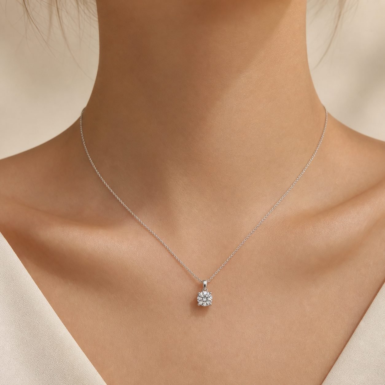 Wholesale Round Cut Moissanite Solitaire Pendant Necklace 925 Sterling Silver Four Prong Fine Jewelry view 2