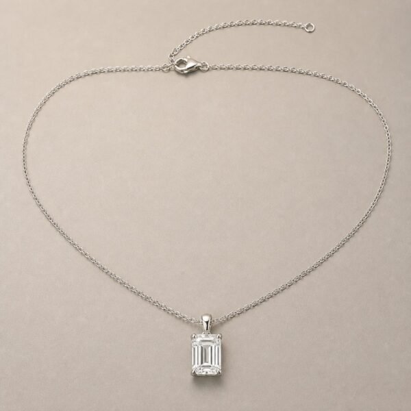 Wholesale Emerald Cut Moissanite Solitaire Pendant Necklace 925 Sterling Silver Vertical Fine Jewelry - P057 product image 1