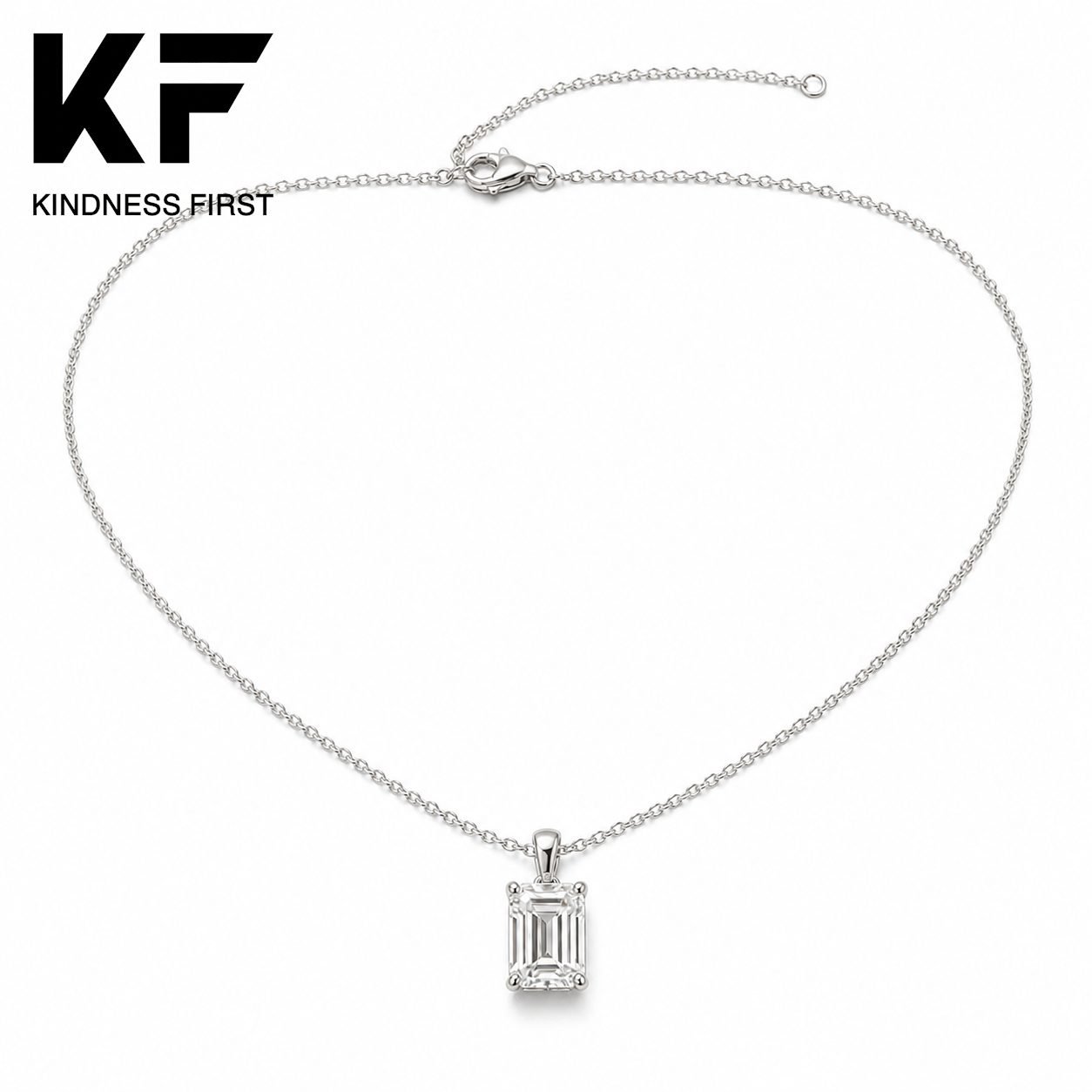 Wholesale Emerald Cut Moissanite Solitaire Pendant Necklace 925 Sterling Silver Vertical Fine Jewelry view 3