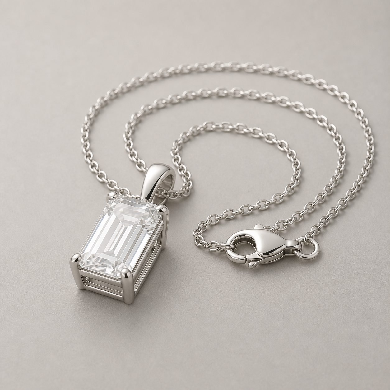 Wholesale Emerald Cut Moissanite Solitaire Pendant Necklace 925 Sterling Silver Vertical Fine Jewelry view 4