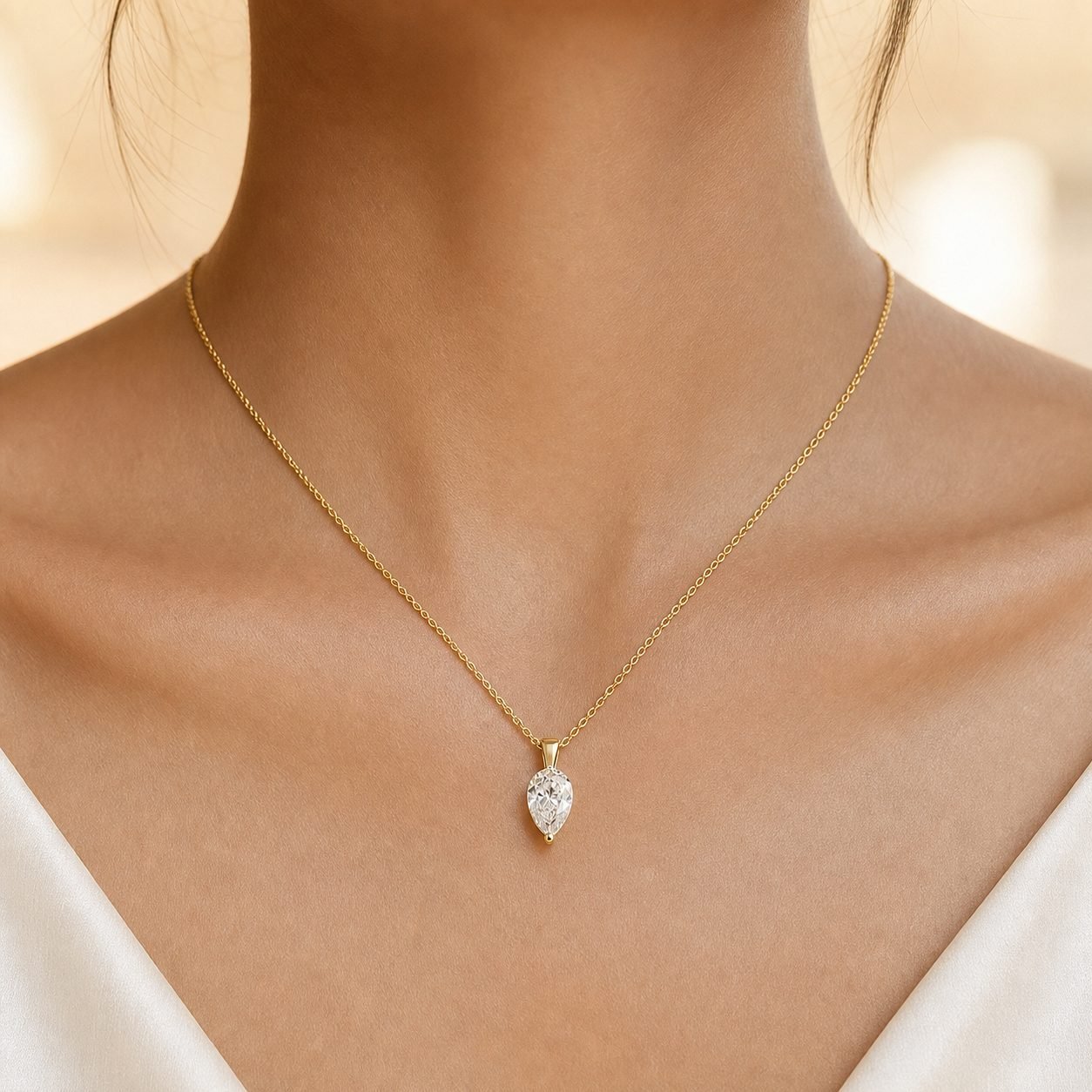 Wholesale Pear Cut Moissanite Solitaire Pendant Necklace Gold Tone 925 Sterling Silver Teardrop Jewelry view 2