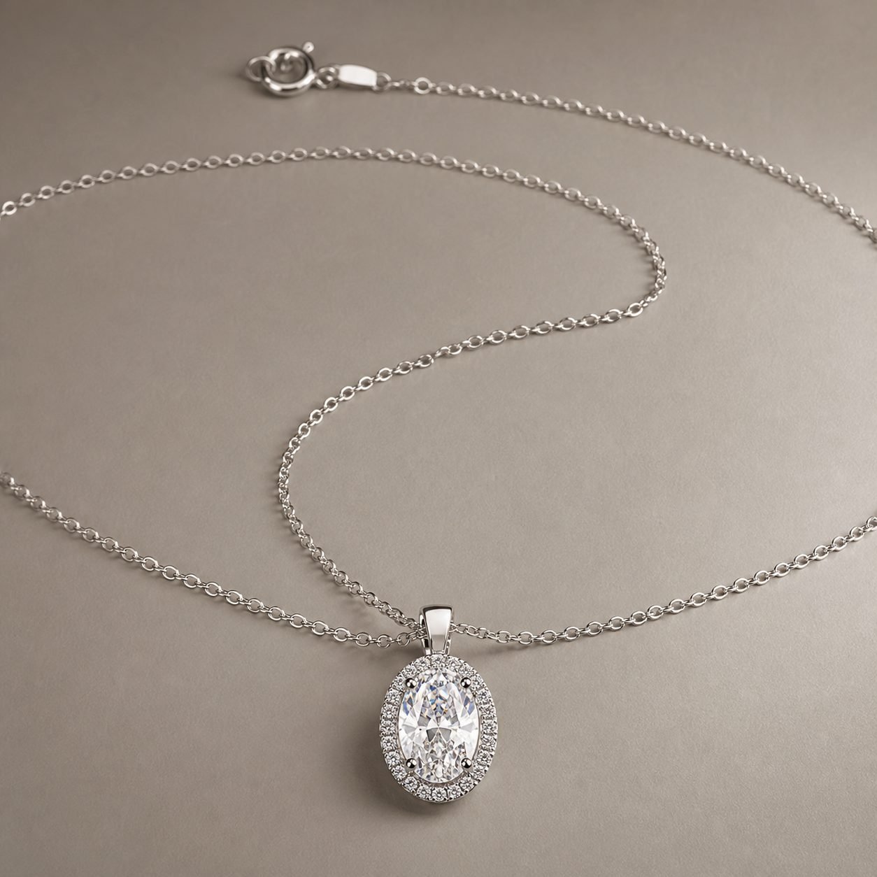 Wholesale Oval Cut Halo Moissanite Pendant Necklace 925 Sterling Silver Bridal Fine Jewelry - P059 product image 1
