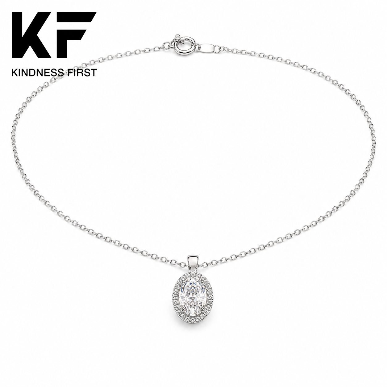 Wholesale Oval Cut Halo Moissanite Pendant Necklace 925 Sterling Silver Bridal Fine Jewelry view 3