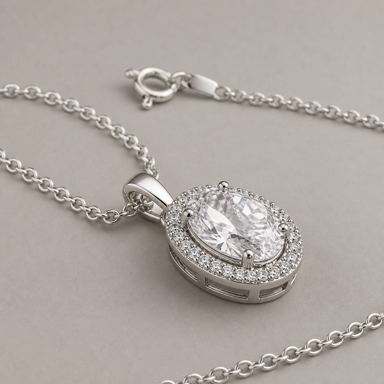 Wholesale Oval Cut Halo Moissanite Pendant Necklace 925 Sterling Silver Bridal Fine Jewelry view 4