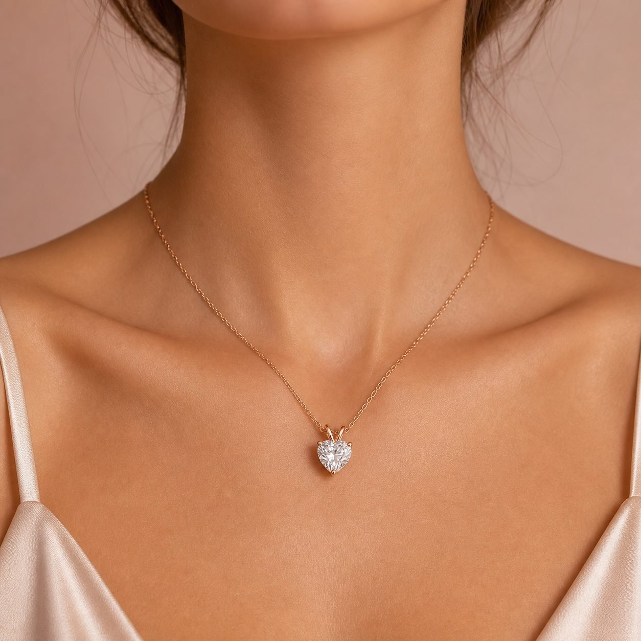 Wholesale Heart Cut Moissanite Solitaire Pendant Necklace Rose Gold Tone 925 Sterling Silver Jewelry view 2