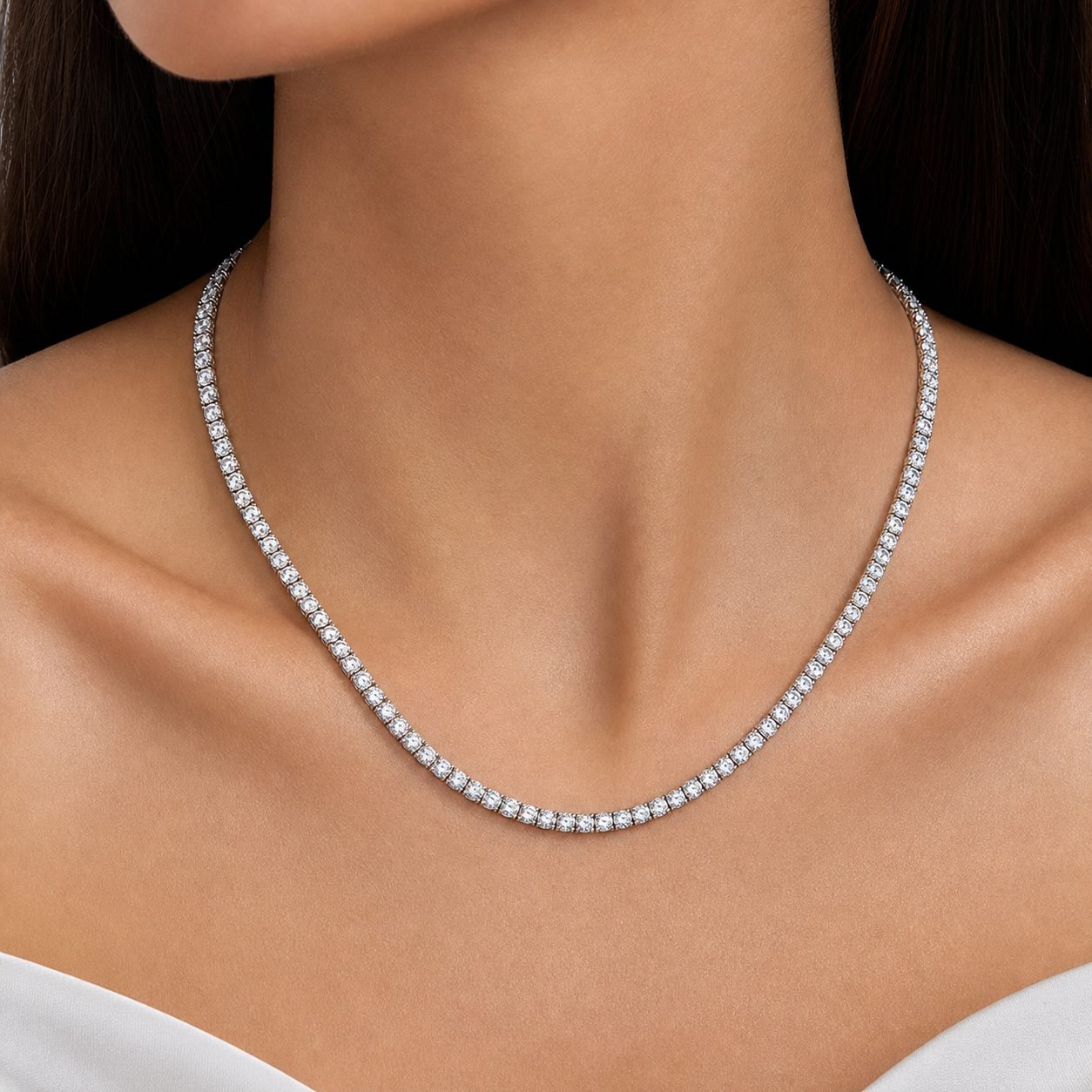 Wholesale 3mm Round Moissanite Tennis Necklace 925 Sterling Silver Fine Jewelry view 2