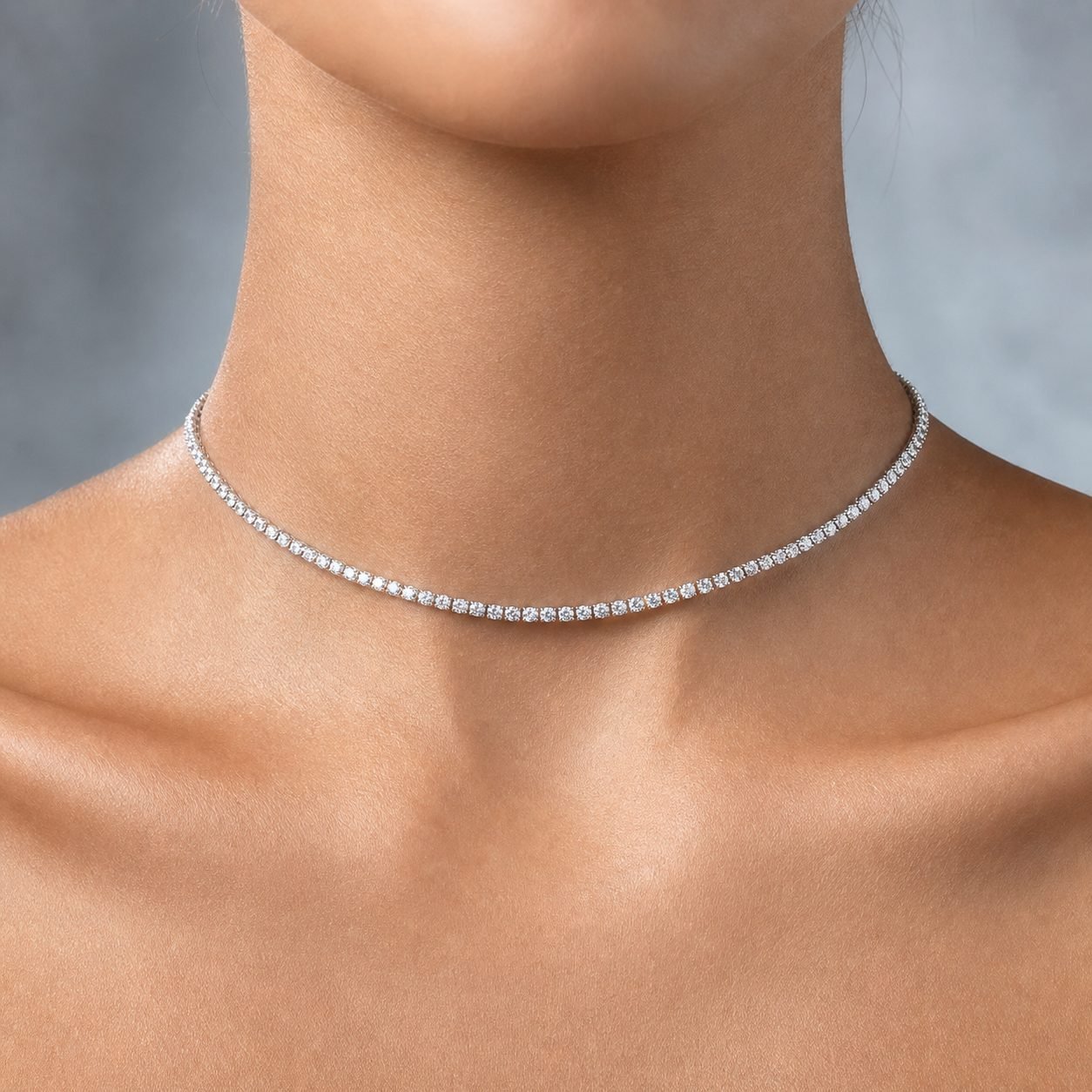 Wholesale 2mm Round Moissanite Tennis Choker Necklace 925 Sterling Silver Dainty Fine Jewelry view 2