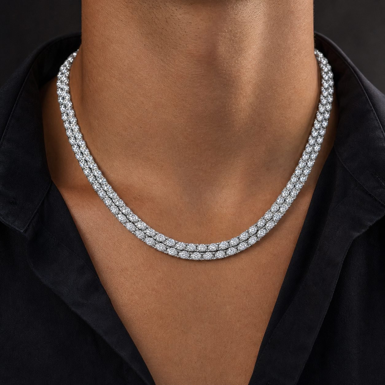 Wholesale 6mm Round Moissanite Rope Chain Necklace 925 Sterling Silver Fully Iced Out Mens Jewelry view 2
