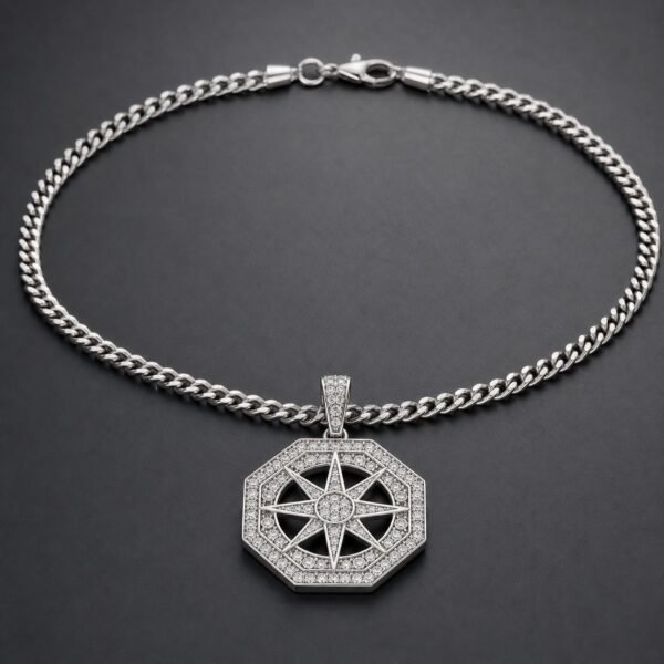 Wholesale Moissanite Compass Pendant Necklace 925 Sterling Silver Octagon Iced Out Mens Jewelry - P067 product image 1