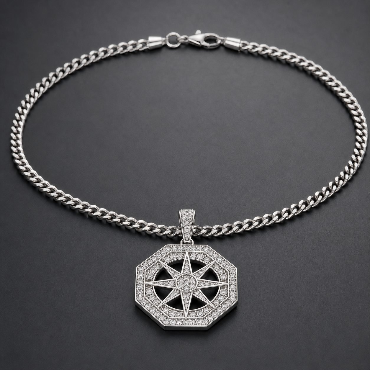 Wholesale Moissanite Compass Pendant Necklace 925 Sterling Silver Octagon Iced Out Mens Jewelry - P067 product image 1