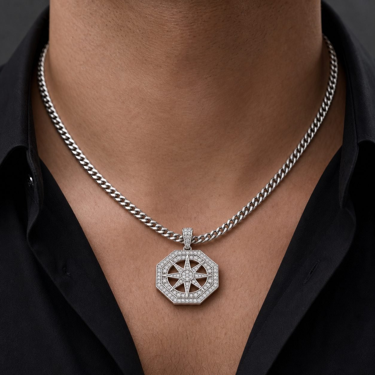 Wholesale Moissanite Compass Pendant Necklace 925 Sterling Silver Octagon Iced Out Mens Jewelry view 2