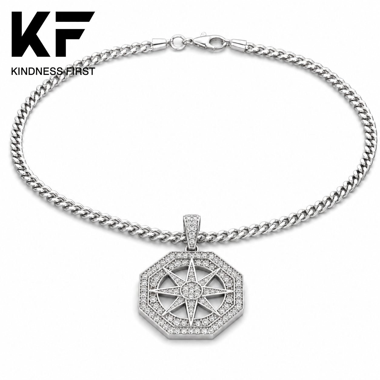 Wholesale Moissanite Compass Pendant Necklace 925 Sterling Silver Octagon Iced Out Mens Jewelry view 3