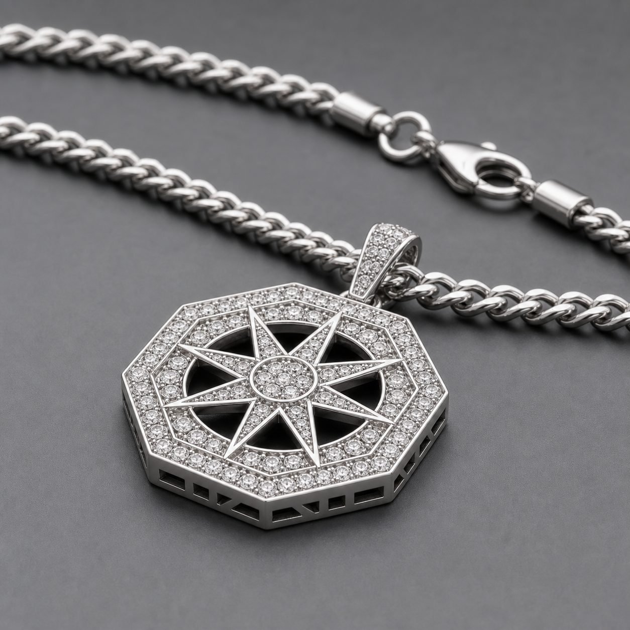Wholesale Moissanite Compass Pendant Necklace 925 Sterling Silver Octagon Iced Out Mens Jewelry view 4