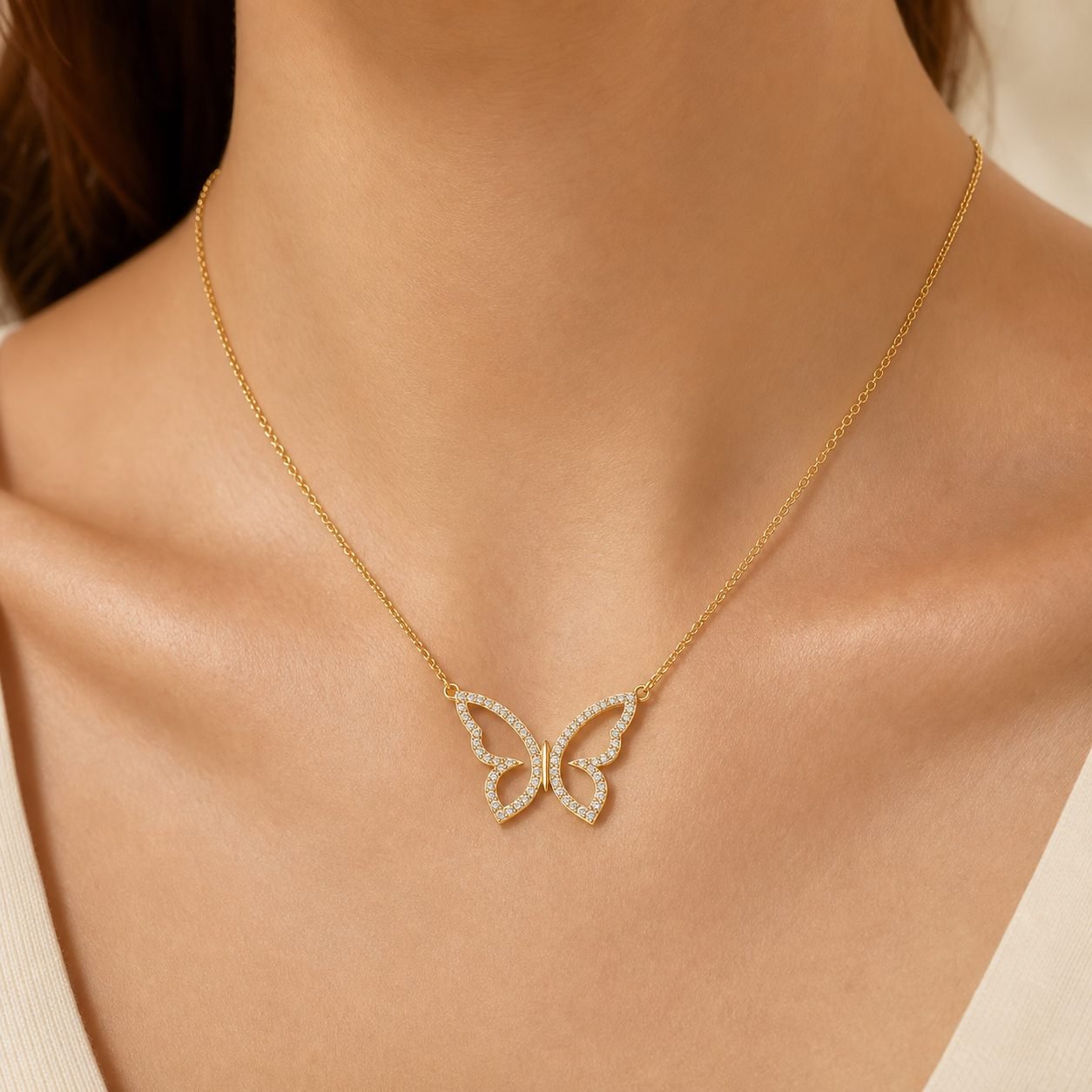 Wholesale Pave Moissanite Butterfly Pendant Necklace Gold Tone 925 Sterling Silver Women Jewelry view 2