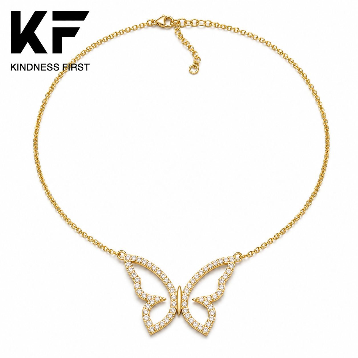 Wholesale Pave Moissanite Butterfly Pendant Necklace Gold Tone 925 Sterling Silver Women Jewelry view 3